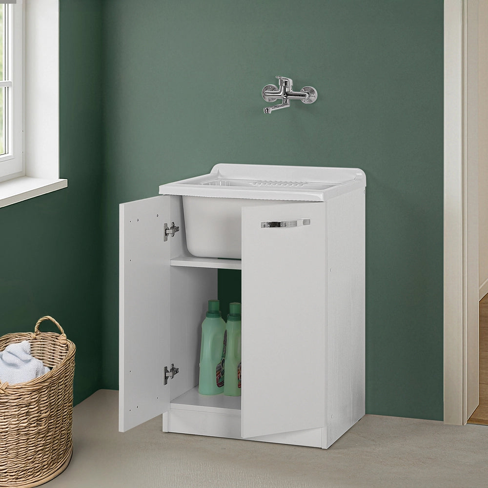 Mobile lavatoio 60x50cm salvaspazio in legno bianco 2 anta linea Pilar