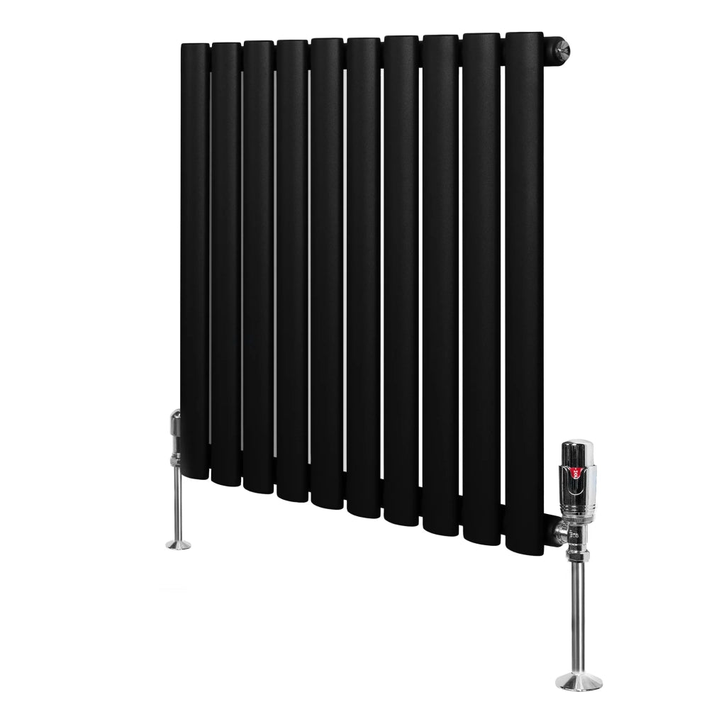 Radiatore Orizzontale Ovale 600x600mm Nero con Valvole TRV