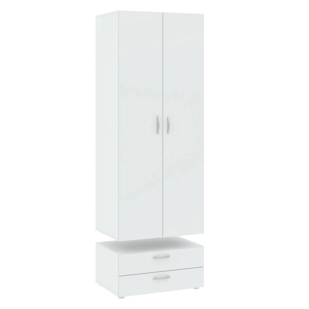 Guardaroba 2 ante Buriasco, Mobile camera da letto, Cabina armadio portabiti, Armadio appendiabiti, 74x52 h214 cm, Bianco