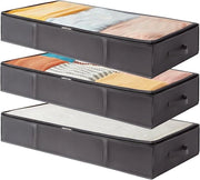 Cassa di stoccaggio pieghevole per sotto il letto 3 pezzi con coperchio 75 litri contenitore di stoccaggio abbigliamento grigio