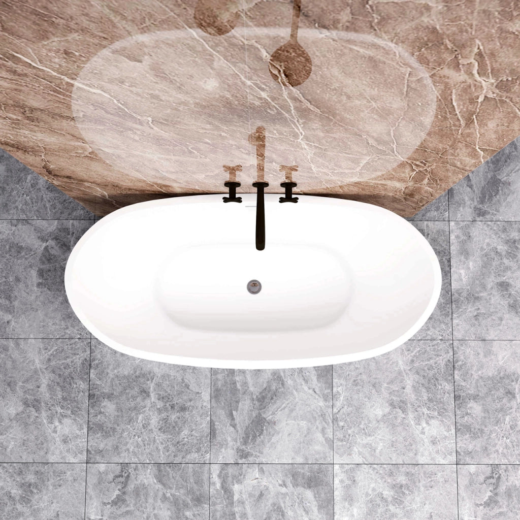 Vasca da Bagno a Isola 150x72x65 cm Vasca da Bagno Freestanding in Acrilico Bianco Barca Ovale