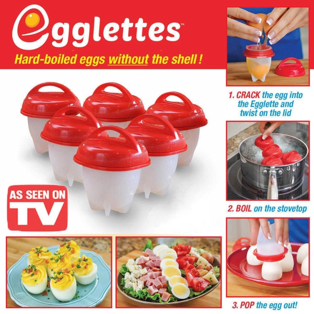 Trade Shop - Cuoci Uova In Silicone Senza Guscio 6 Pz Uovo Sodo Frittata Omelette Egglettes -