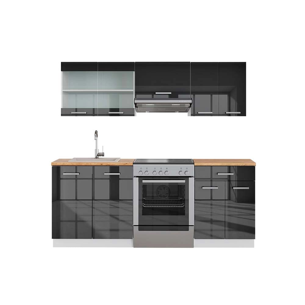 Cucina componibile Fame-Line Antracite lucido/Bianco 200 cm, PL Rovere Vicco