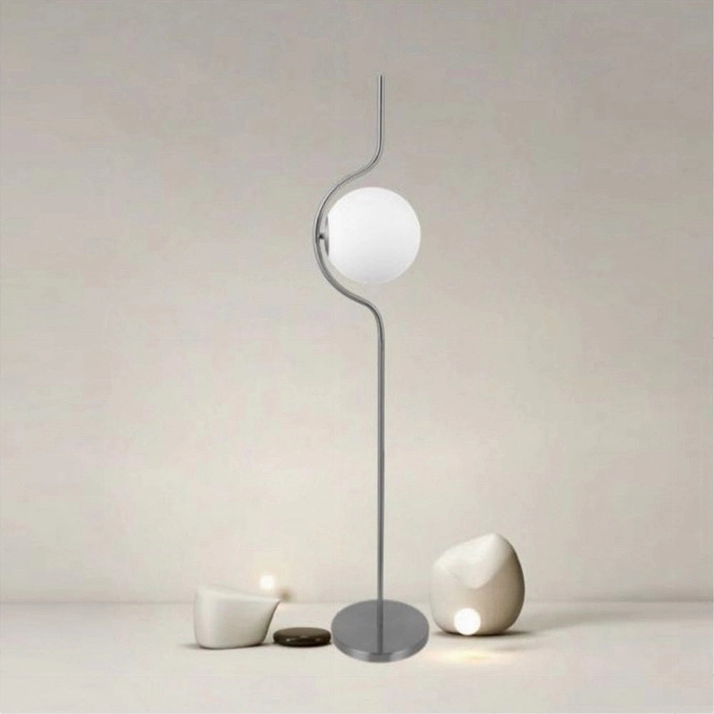 Trade Shop - Lampada Da Terra Argento Con Sfera Vetro Bianco Piantana E27 Design Moderno 33900 -