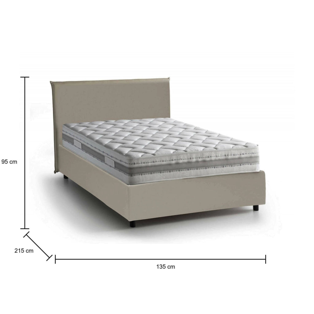 Re, Letto Piazza e Mezza Materasso Incluso Made in Italy, Grigio Tortora