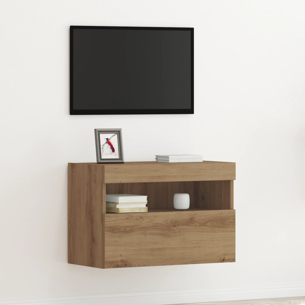 Mobile TV  con luci LED Rovere Artigianale 60x30x40 cm