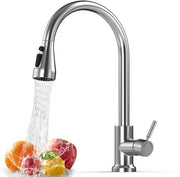 Kraan da parco, 360° girevole con maniglia in acciaio inossidabile, 4 modalità di spruzzo, miscelatore a un solo giro per acqua calda e fredda, sprogetto estensibile da 50 cm, miscelatore per rubinetti da lavabo.