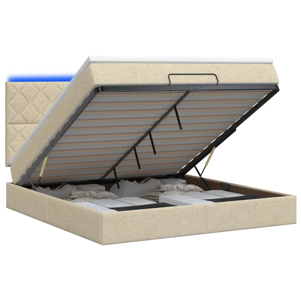 Letto Ottomano con Materasso e LED Crema 180 x 200 cm Tessuto 3458178