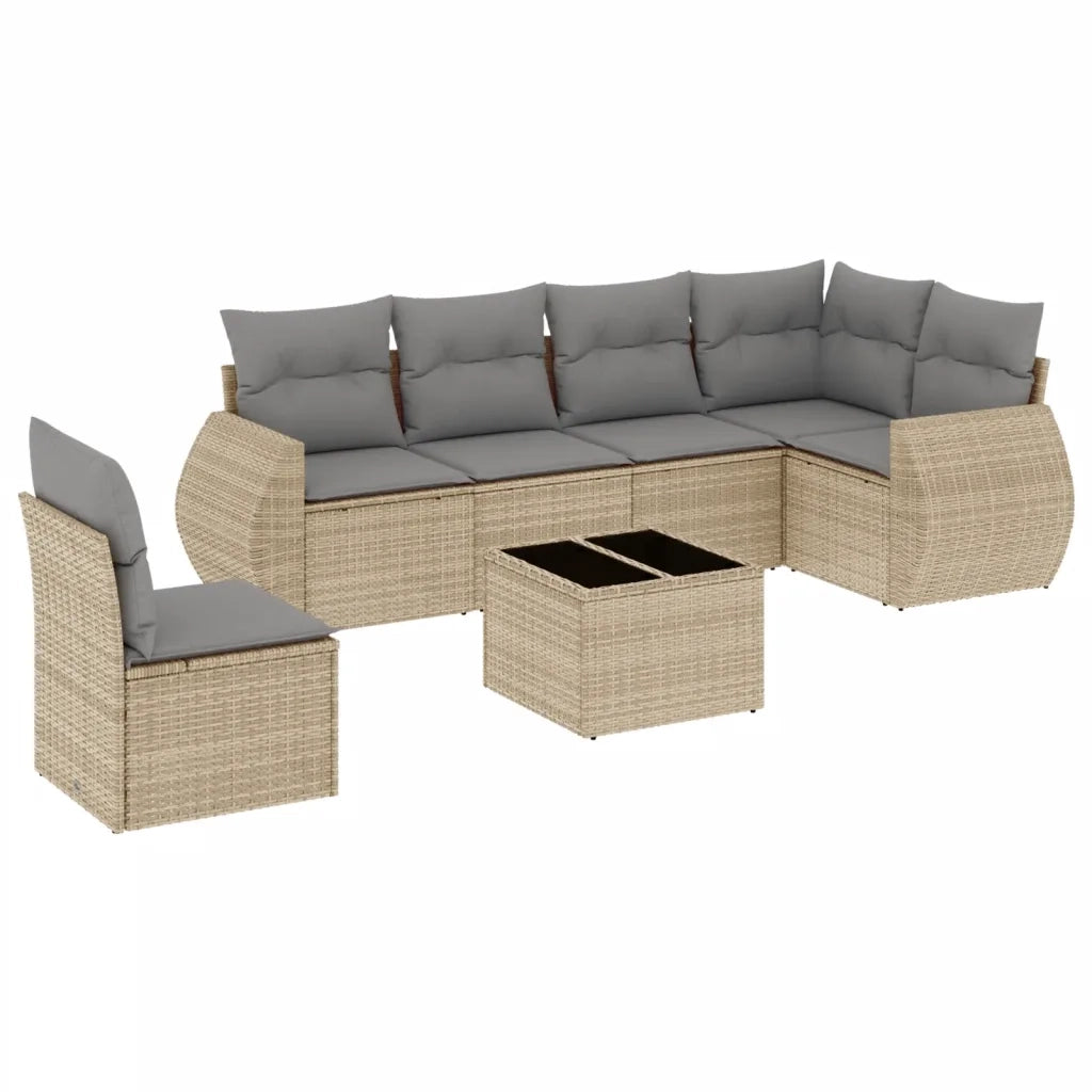 Set Divani da Giardino 7 pz con Cuscini Beige in Polyrattan 3221438