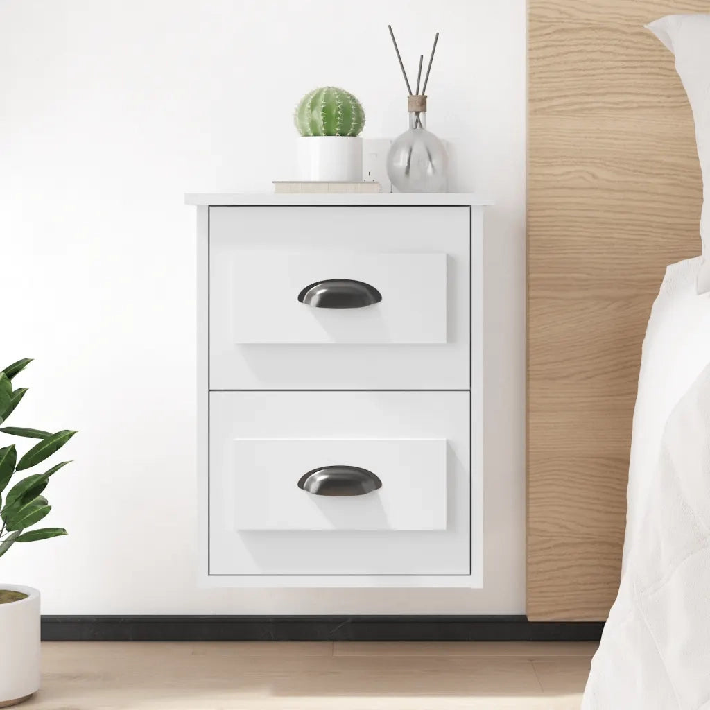 Set di 2 Comodini | Armadio da Notte | Mobiletto da notte a Parete Bianchi 41,5x36x53 cm