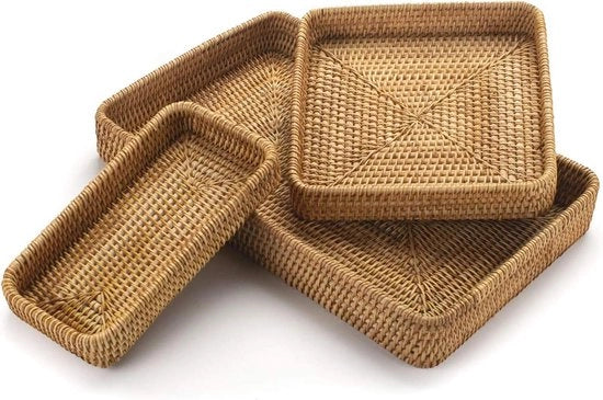 Set di tavola in rattan - cassetti rettangolari - servizi in seta naturalizzata - organizza la cucina - decorativo - set da 3 pezzi