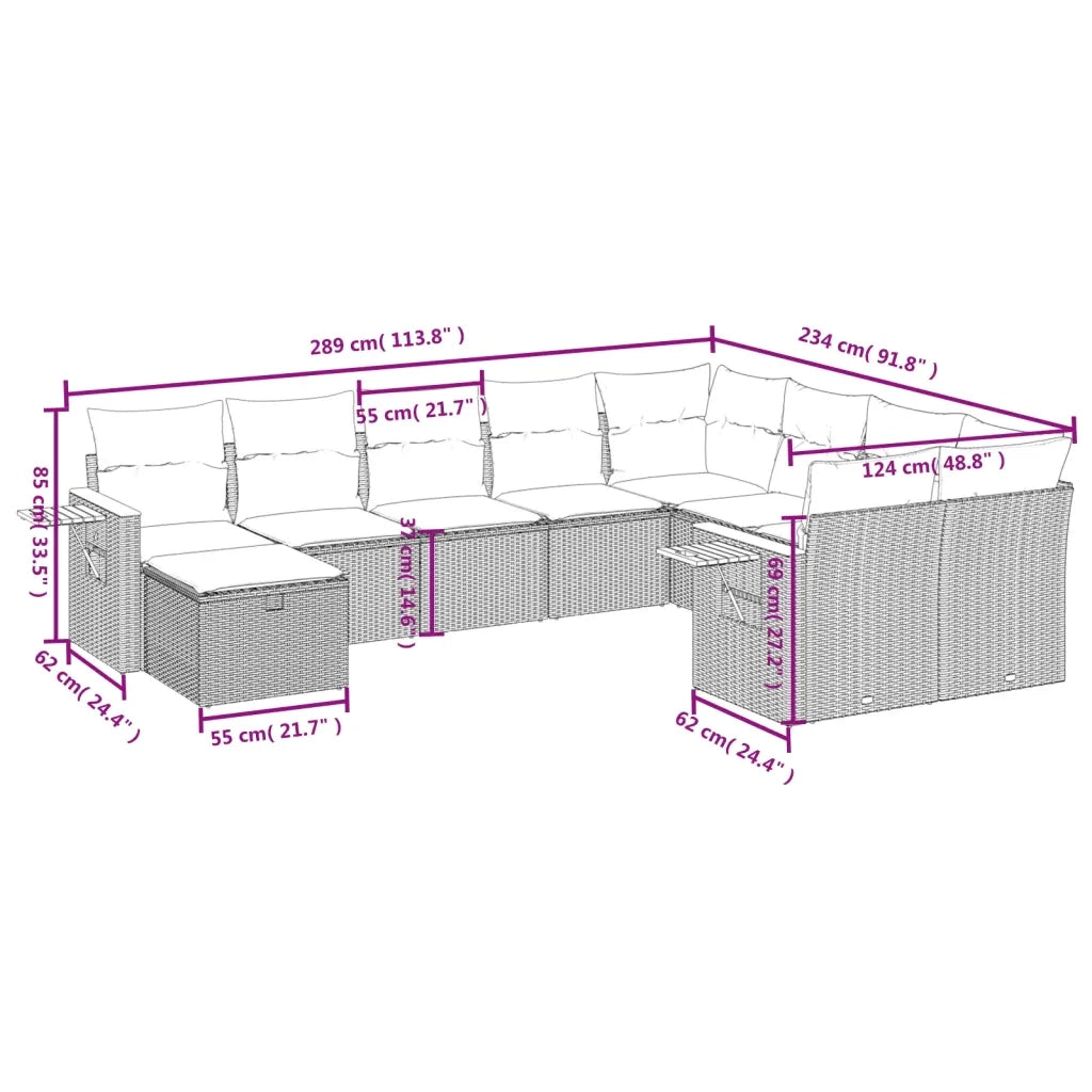 Set Divano da Giardino 10 pz con Cuscini Beige in Polyrattan 3227158