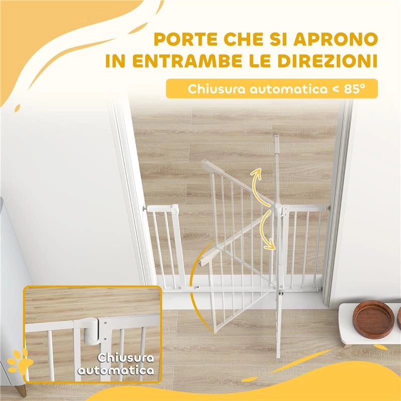 CANCELLINO DI SICUREZZA PER BAMBINI E ANIMALI, CHIUSURA AUTOMATICA E MONTAGGIO A PRESSIONE, 76-103X76 CM, BIANCO