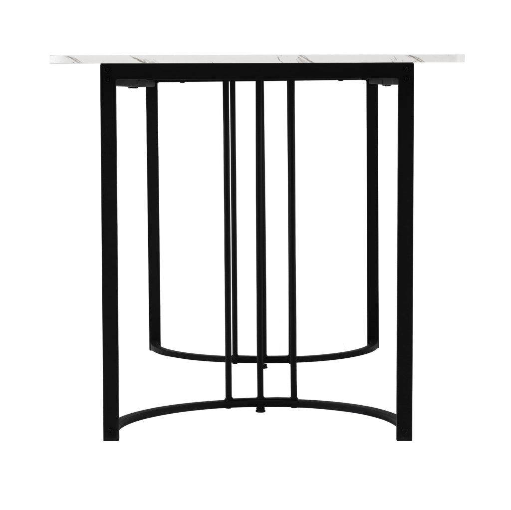 Gruppo tavolo e sedie 140x80 cm; effetto marmo; MDF e velluto; bianco