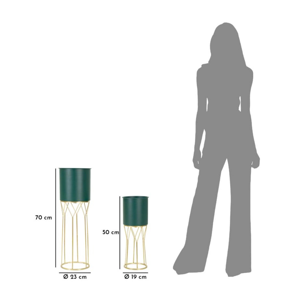 Set di 2 Vasi per Piante VKH391, Verde, Metallo, 23x23x70 cm