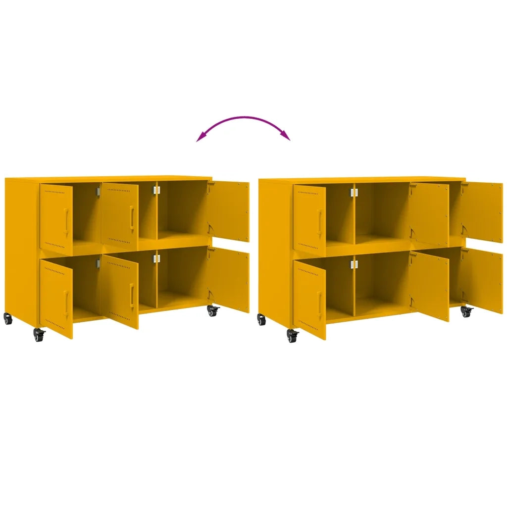 Credenza | Madia | Buffet da pranzo | Armadio da pranzo Giallo Senape 100,5x39x72 cm Acciaio Laminato a Freddo