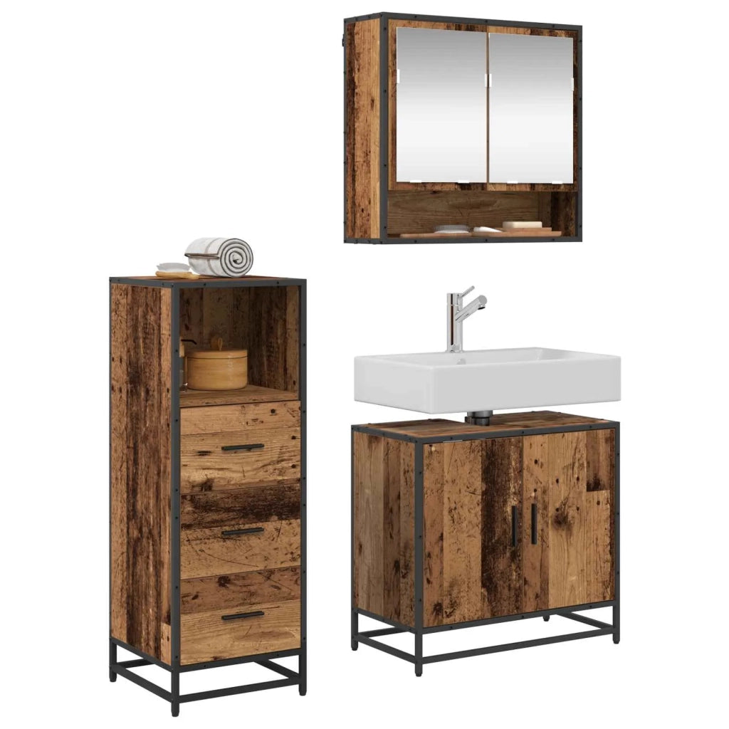 Set di mobili per il bagno con cassetto 3 pcs Legno vecchio