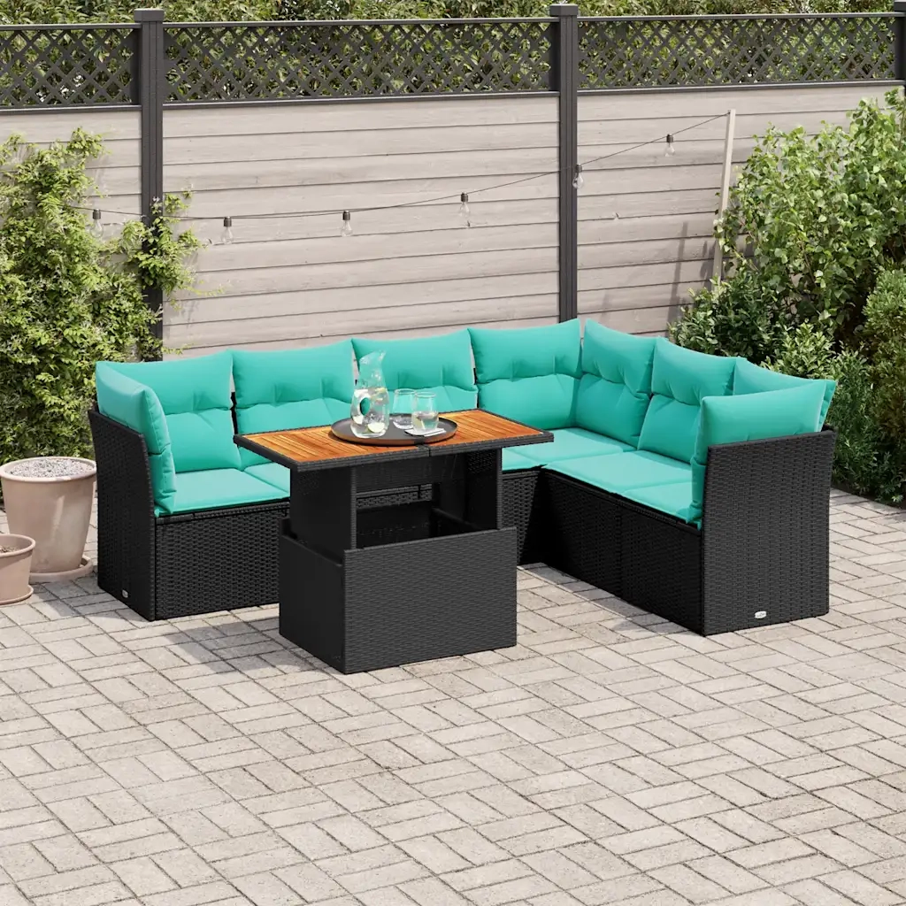 Set Divani da Giardino con Cuscini 7pz Nero Polyrattan 3326934
