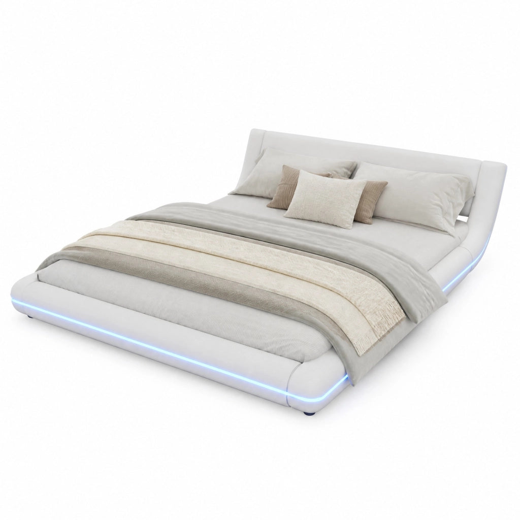 Letto a pavimento 160x200 cm con LED e struttura bianca