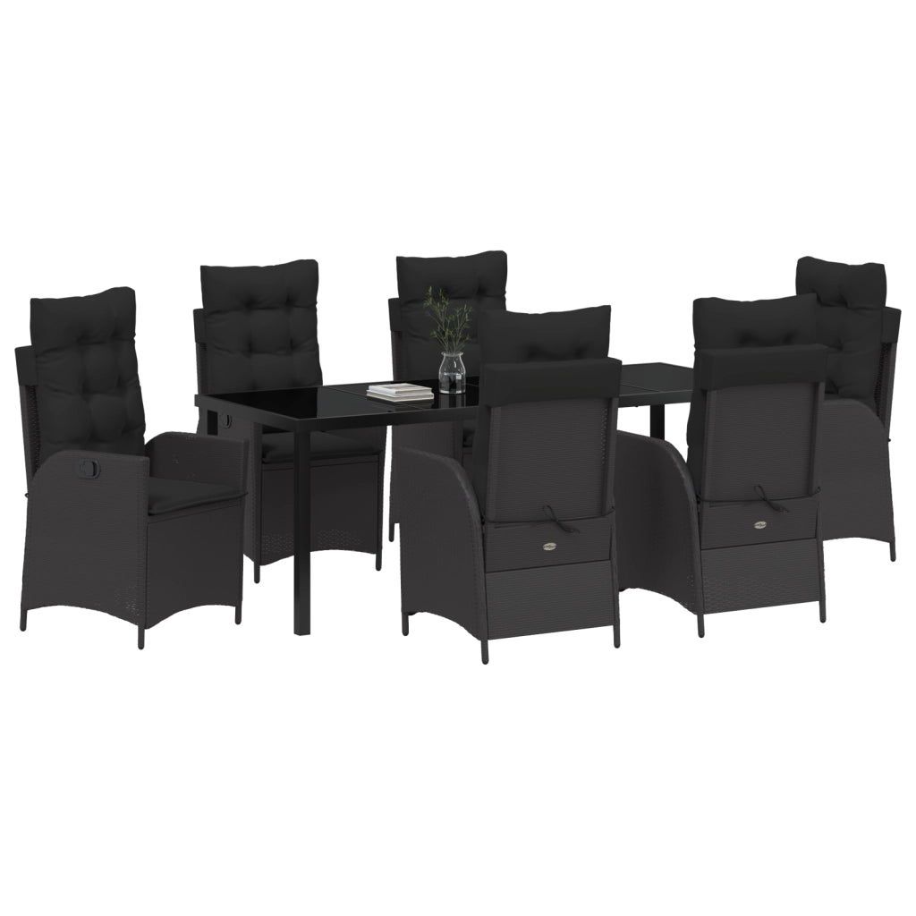 Set da Pranzo da Giardino 7 Pezzi con Cuscini Nero Rattan