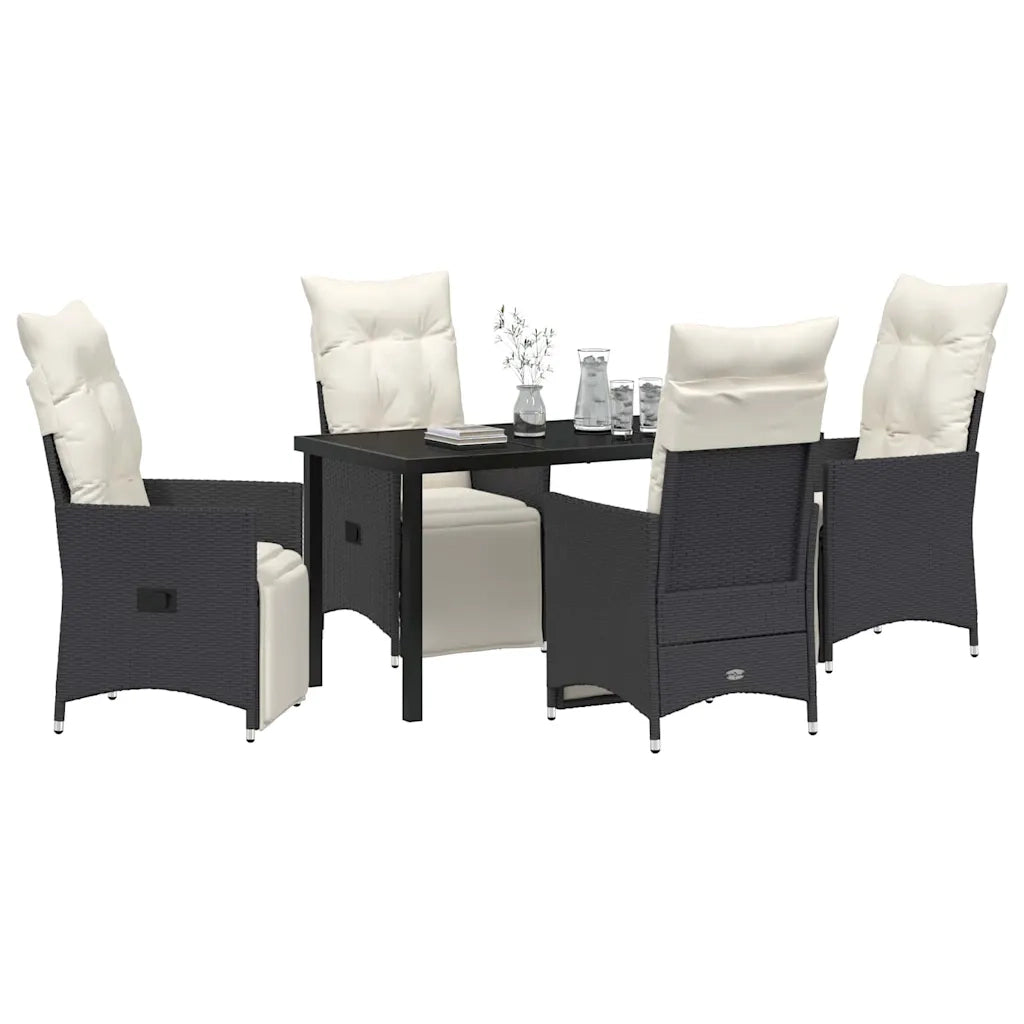 Set da Pranzo per Giardino con cuscino 5 pcs Nero polyrattan