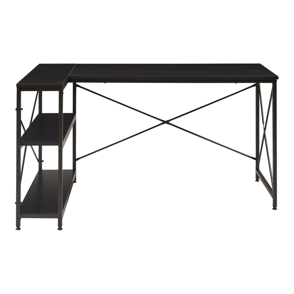 Scrivania Angolare Raundsvalt Tavolo a L con Laterale Reversibile 137x88x75 cm Nero [en.casa]
