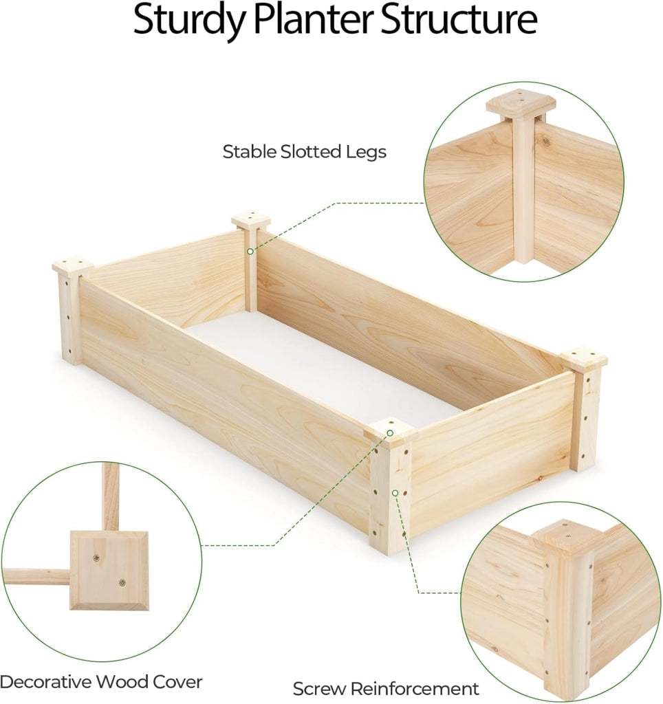 Aiuola rialzata in legno, aiuola senza terra, aiuola per erbe aromatiche per giardino, balcone, cortile, terrazza, fioriera per ortaggi, fiori, erbe aromatiche, aiuola, aiuola, 120 x 61 x 25,5 cm, naturale