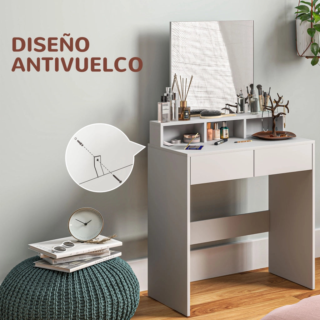 Scrivania da trucco con specchio 2 cassetti 3 scomparti ¨C Xylo ¨C Bianco 75x38x135 cm