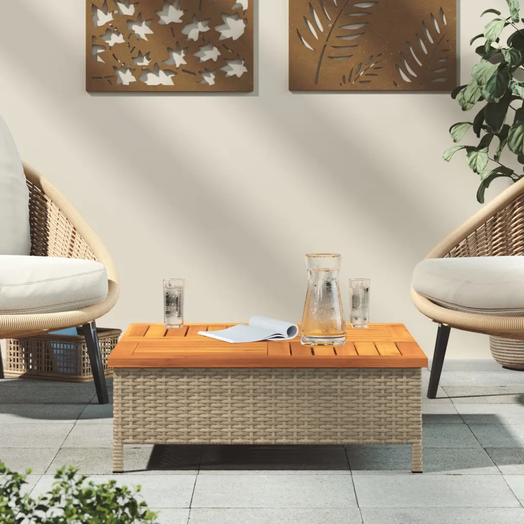 Tavolo da Giardino | Tavolino da esterno Beige 70x70x25cm in Rattan e Legno di Acacia