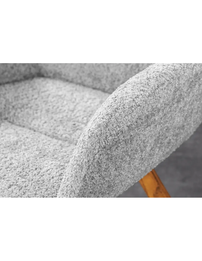 Set di 2 sedie design SORRANO girevoli a 360° in tessuto bouclé grigio chiaro e gambe in rovere chiaro