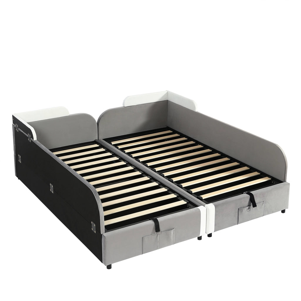 Letto Combinato 90x200 e 90x200 cm - Contenitore; Tasca e Sponda - Bianco Grigio