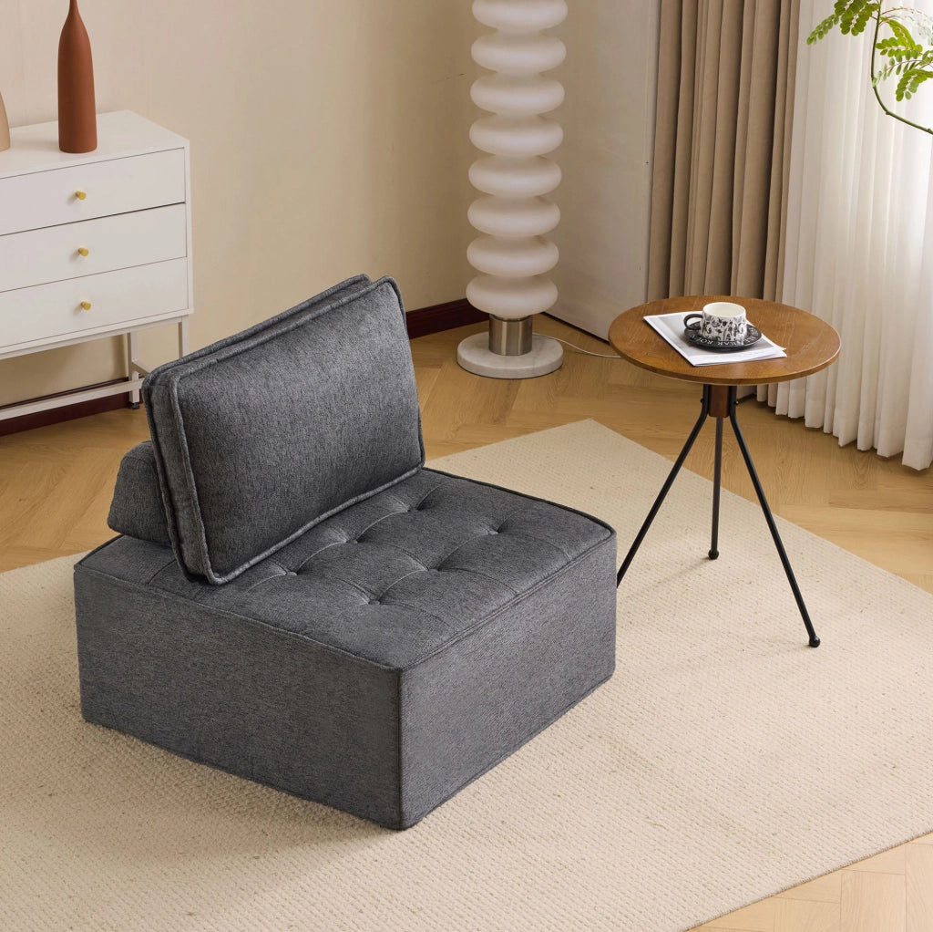 Divano Relax Modulare Compatto in Tessuto Lino Grigio Scuro