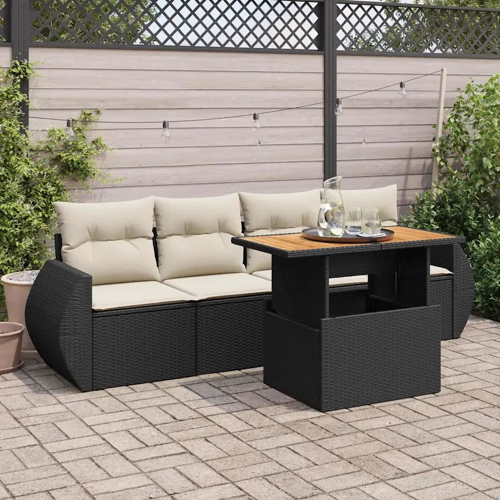 Set Divani da Giardino 5 pz con Cuscini in Polyrattan Nero 3327206