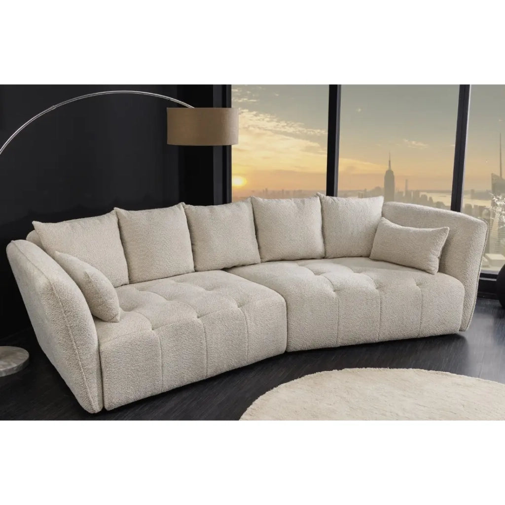 Divano + pouf IMPERIA bianco champagne – Divano modulabile in tessuto bouclé