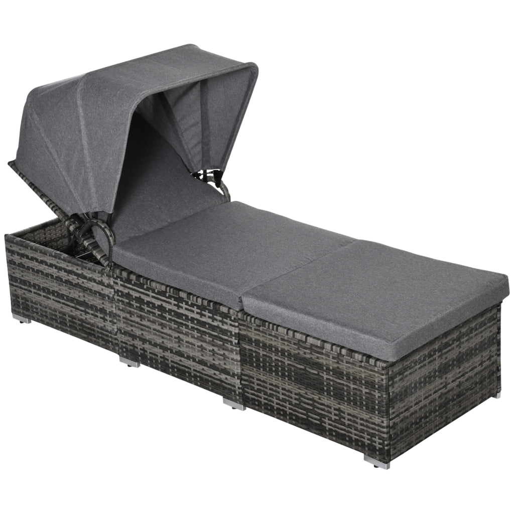 Lettino da giardino in polyrattan con cuscini e tettoia regolabile ¨C Zephmum ¨C Grigio 195x65x40 cm