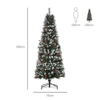 Albero di Natale Innevato con Bacche Rosse, Base Rimovibile e Pieghevole, 539 Rami, Φ70x180cm, Verde