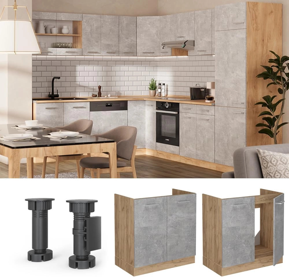 Mobile lavello cucina R-Line, Calcestruzzo, 80 cm PL Marmo