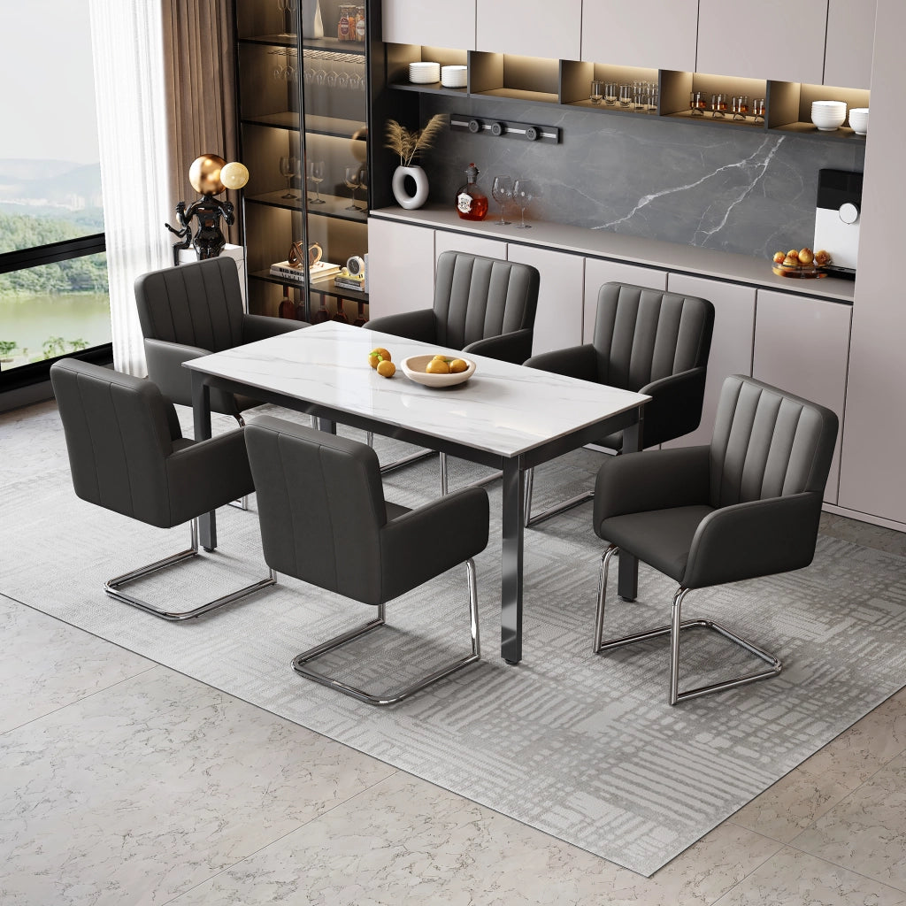 Set di 2 sedie da pranzo in PU nero con gambe in metallo a Z