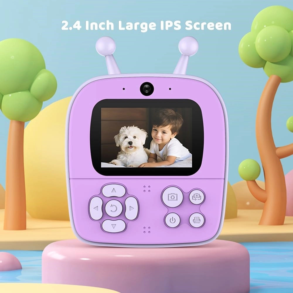 Trade Shop - Fotocamera A Stampa Istantanea Per Bambini Digitale 1080p Doppio Obiettivo Con Carta -