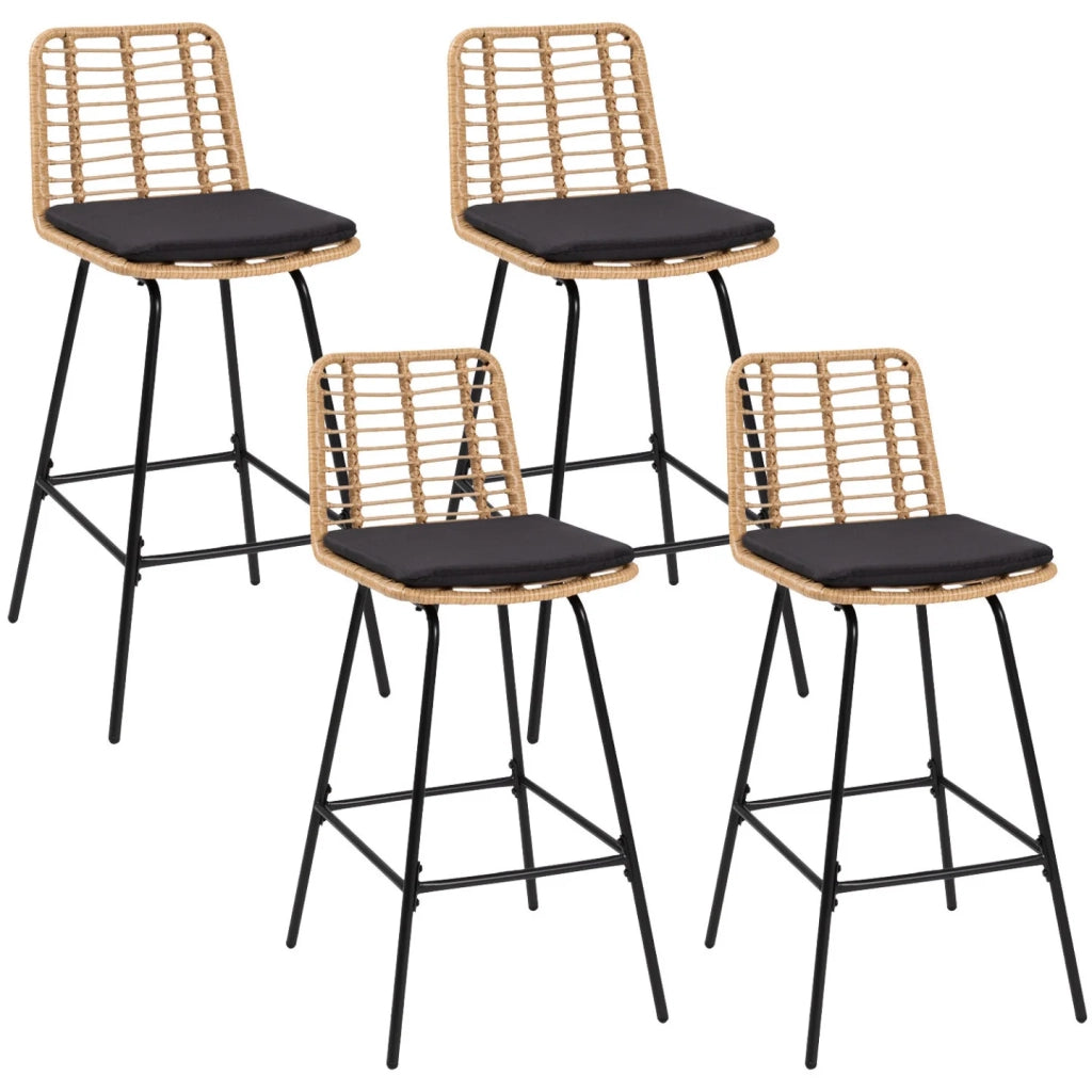 IDMarket - Set di 4 sgabelli da bar SUMMER effetto rattan con gambe in metallo nero