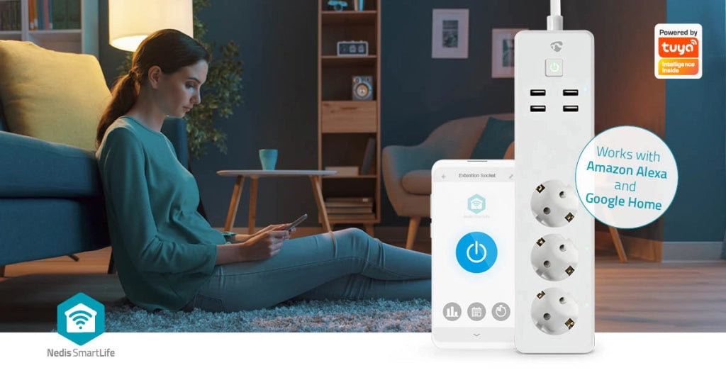 SmartLife Wi-Fi Connected Power Strip 3 uscite 16A 3680W con porte USB 1,8m Bianco Nedis