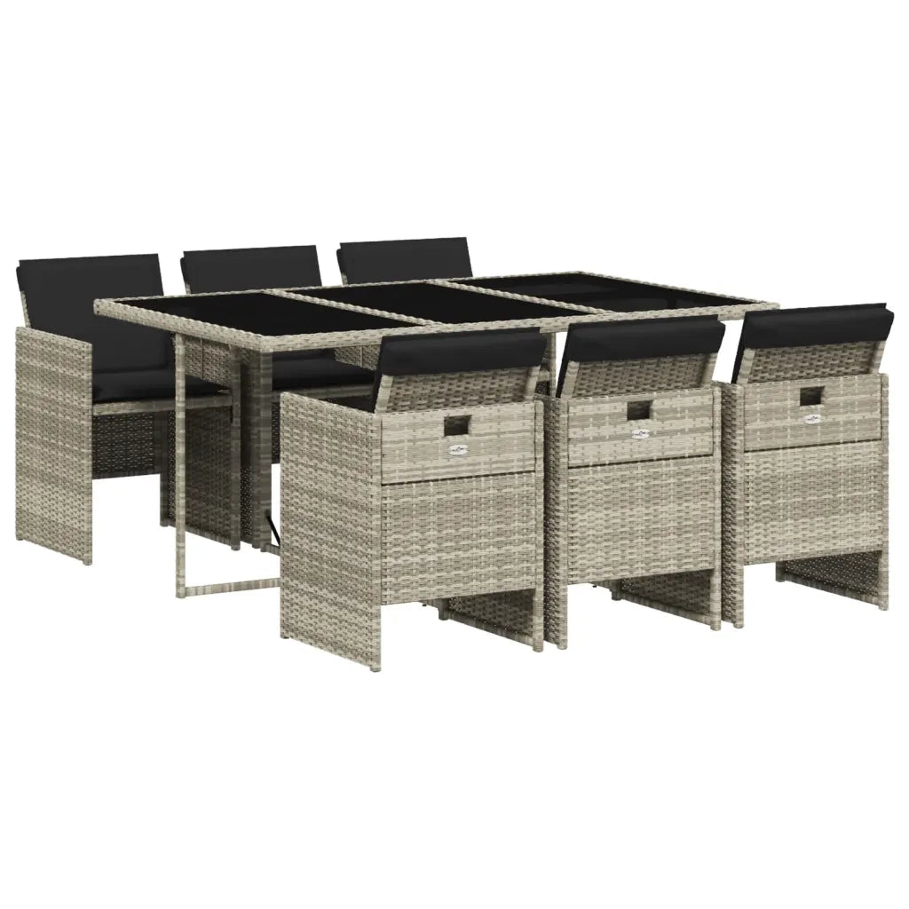 Set da Pranzo da Giardino 7 pz Cuscini Polyrattan Grigio Chiaro 3277678