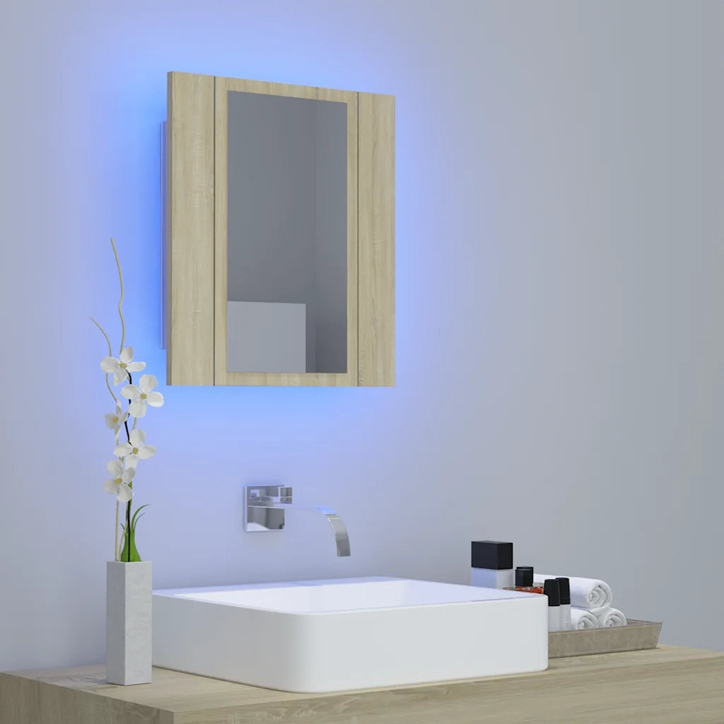 Armadietto a Specchio con Luci LED-Mobiletto a specchio Rovere Sonoma in Acrilico 469119