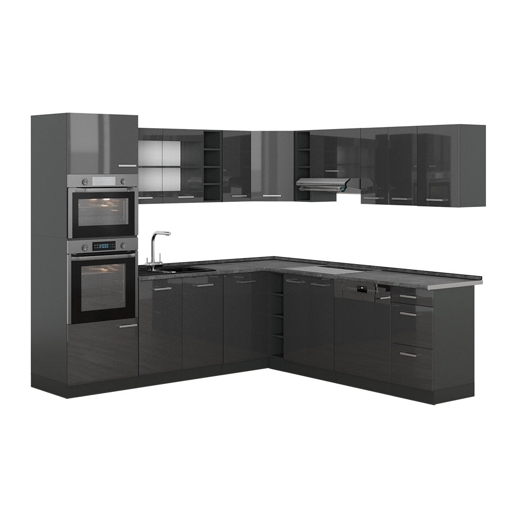 Cucina angolare completa R-Line Antracite lucido/Antracite 247 x 237 cm, PL Antracite Vicco