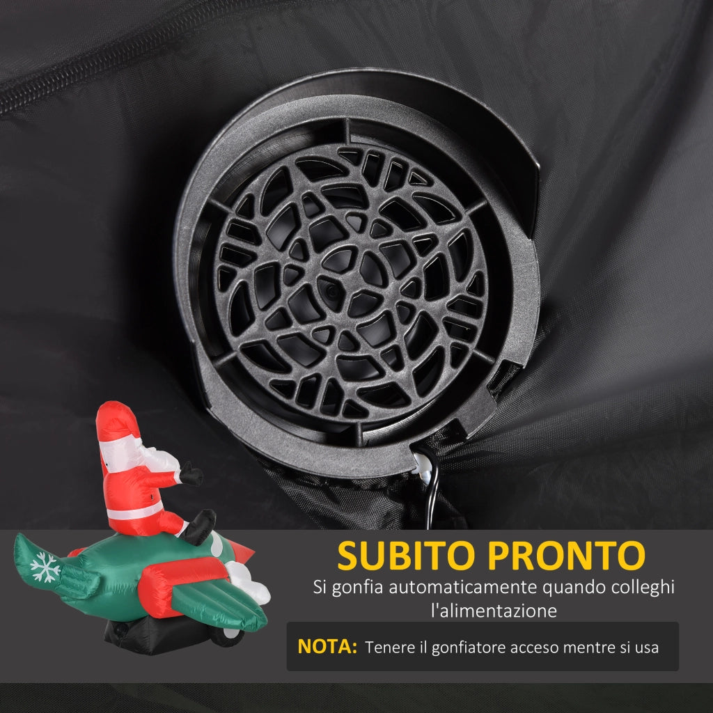 Babbo Natale Gonfiabile su Aereo 160cm con Luci LED Integrate, Decorazione Natalizia da Esterno