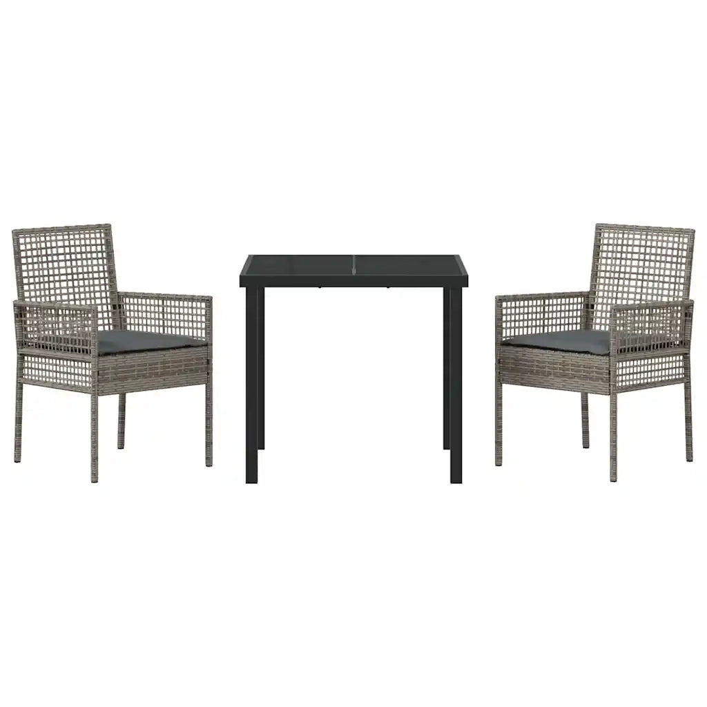 Set da Pranzo per Giardino con cuscino 3 pcs Grigio polyrattan