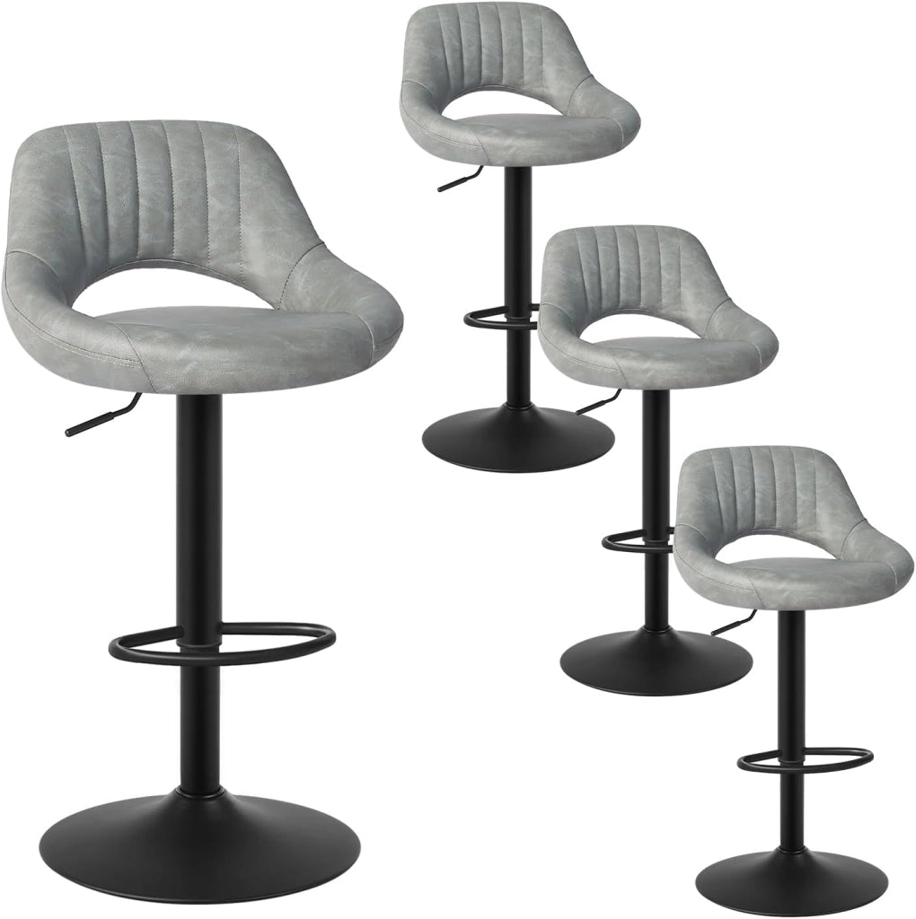 Set di 4 Sgabelli da Bar Cucina Sedia Alta da Sala Pranzo in Simipelle Regolabile e Girevole a 360° con Schienale Poggiapiedi Grigio 0669BY-4