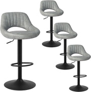 Set di 4 Sgabelli da Bar Cucina Sedia Alta da Sala Pranzo in Simipelle Regolabile e Girevole a 360° con Schienale Poggiapiedi Grigio 0669BY-4