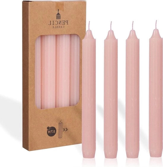 Set di candelabri in vetro per tavolo, 20cm, 7 ore di durata della fiamma (rosa) con design liscio e a righe.