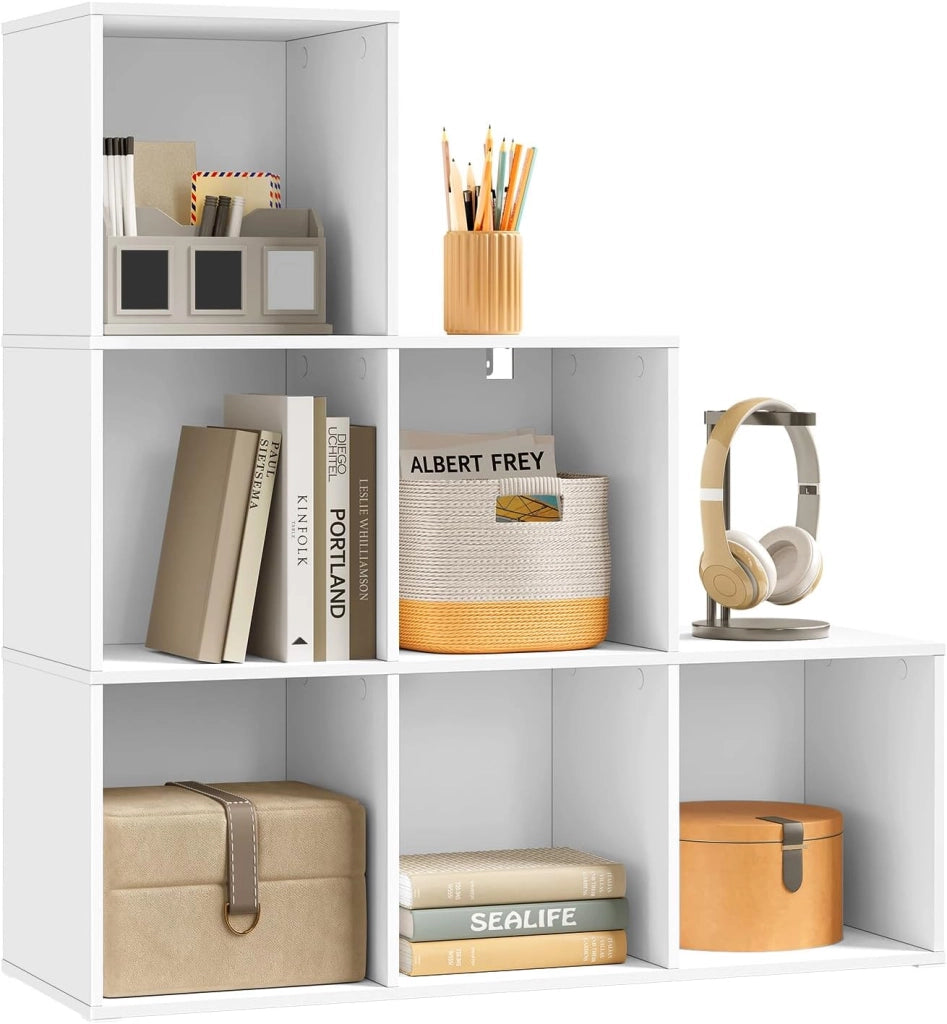 Scaffale per Libri, Scaffale per Scale Con 10 Cubi, Libreria in Legno Ingegnerizzato Rovere Chiaro, per Camera da Letto, Soggiorno, Studio, Ufficio, 120x30x120cm, SK062hei